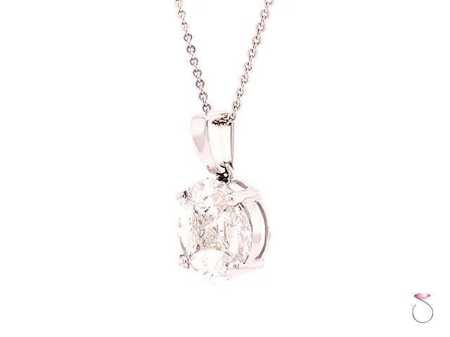 Solitaire 1.02 ct Round Diamond Pendant Illusion Set For 5 ct. Look in 18K Gold