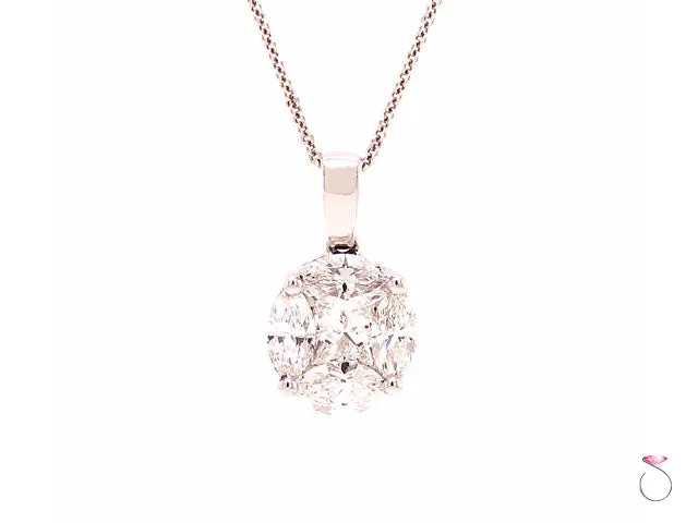 Solitaire 1.02 ct Round Diamond Pendant Illusion Set For 5 ct. Look in 18K Gold