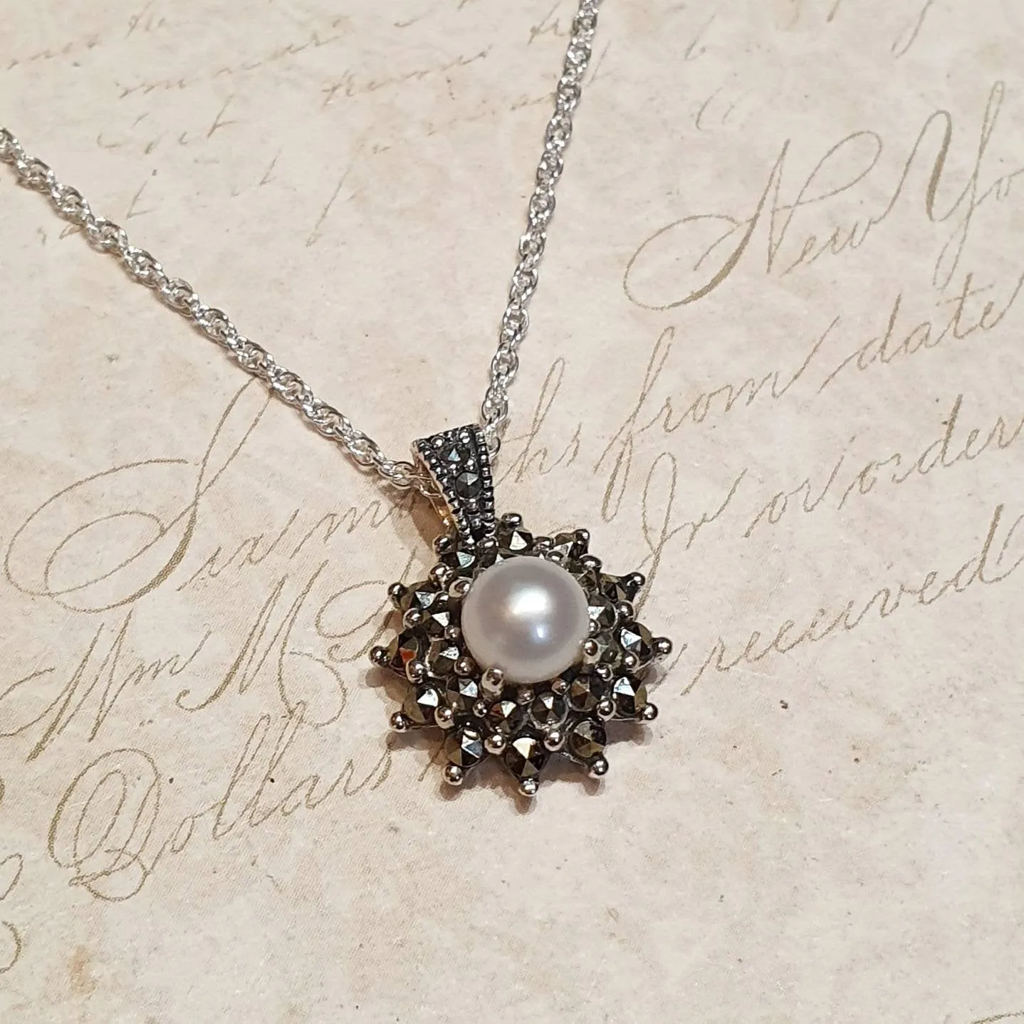 Sparkly Freshwater Pearl Marcasite Necklace