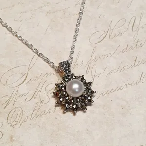 Sparkly Freshwater Pearl Marcasite Necklace