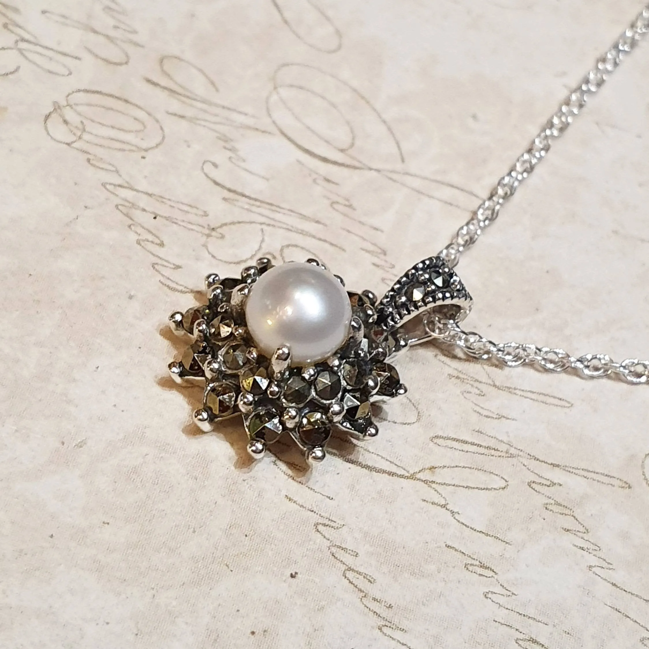 Sparkly Freshwater Pearl Marcasite Necklace