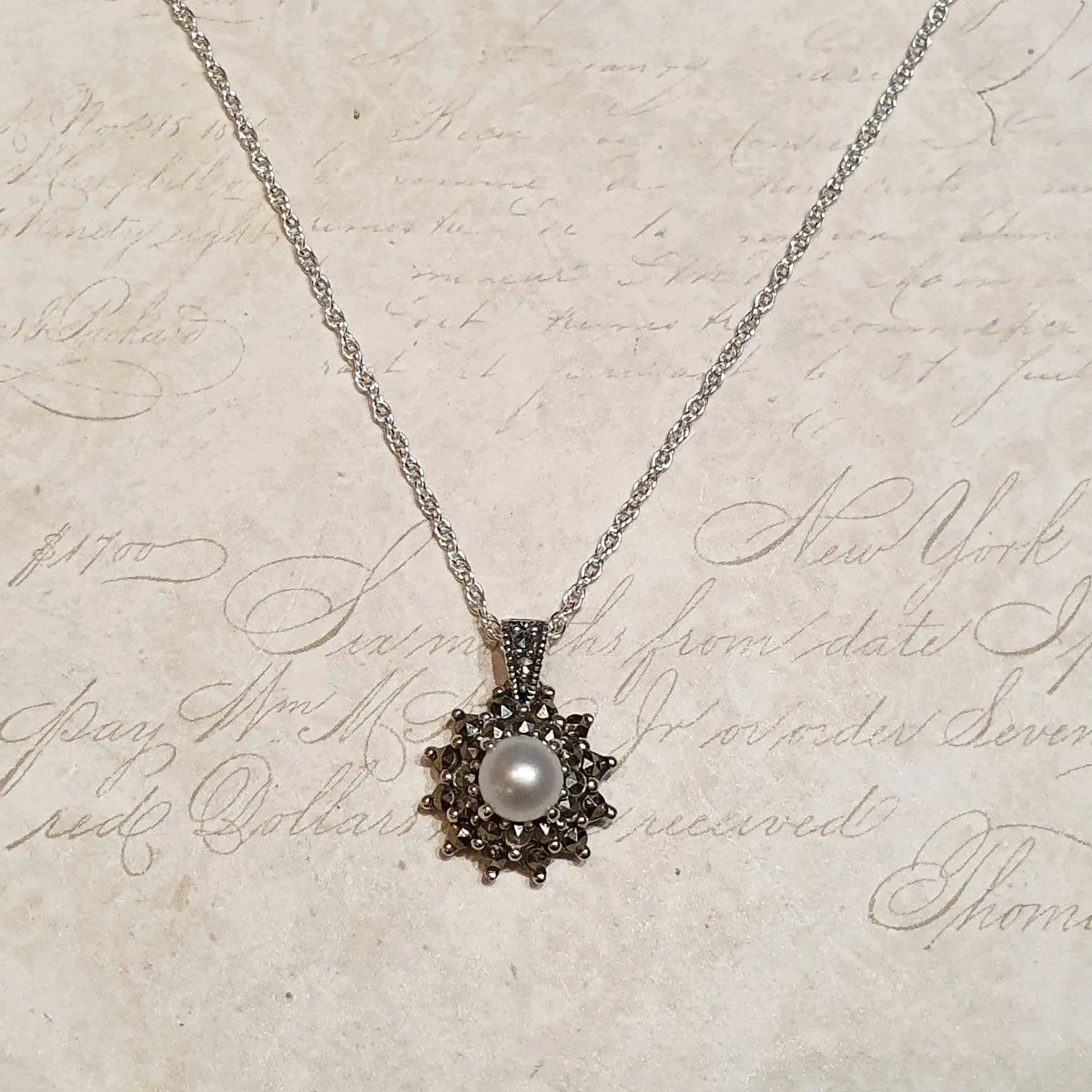 Sparkly Freshwater Pearl Marcasite Necklace