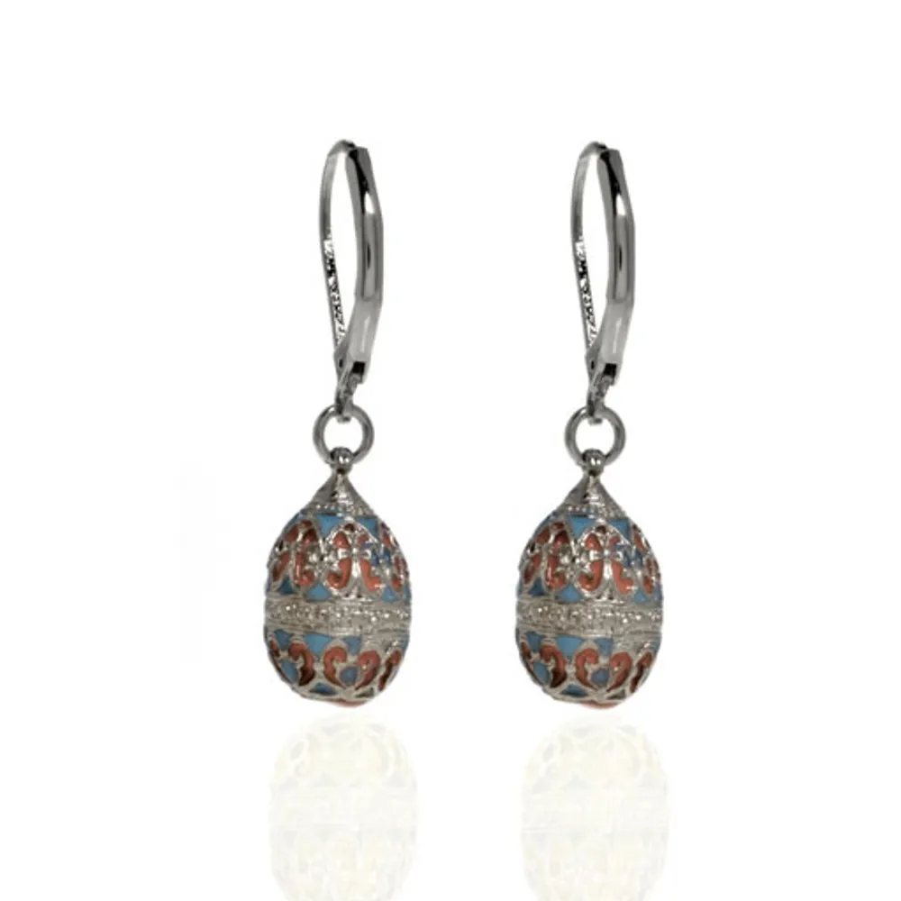 St. Petersburg Pink & Blue Scroll Egg Drop Earrings