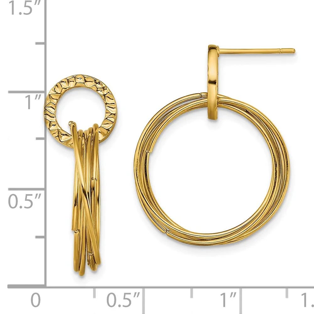 Stainless Steel Polished & Textured Yellow IP Circles Post Dangle Earrings