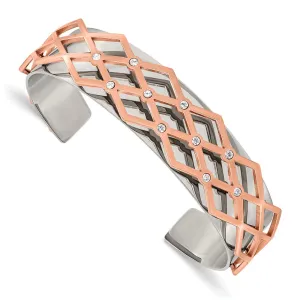 Stainless Steel Polished Rose IP-plated w/Swarovski Crystal 16mm Bangle