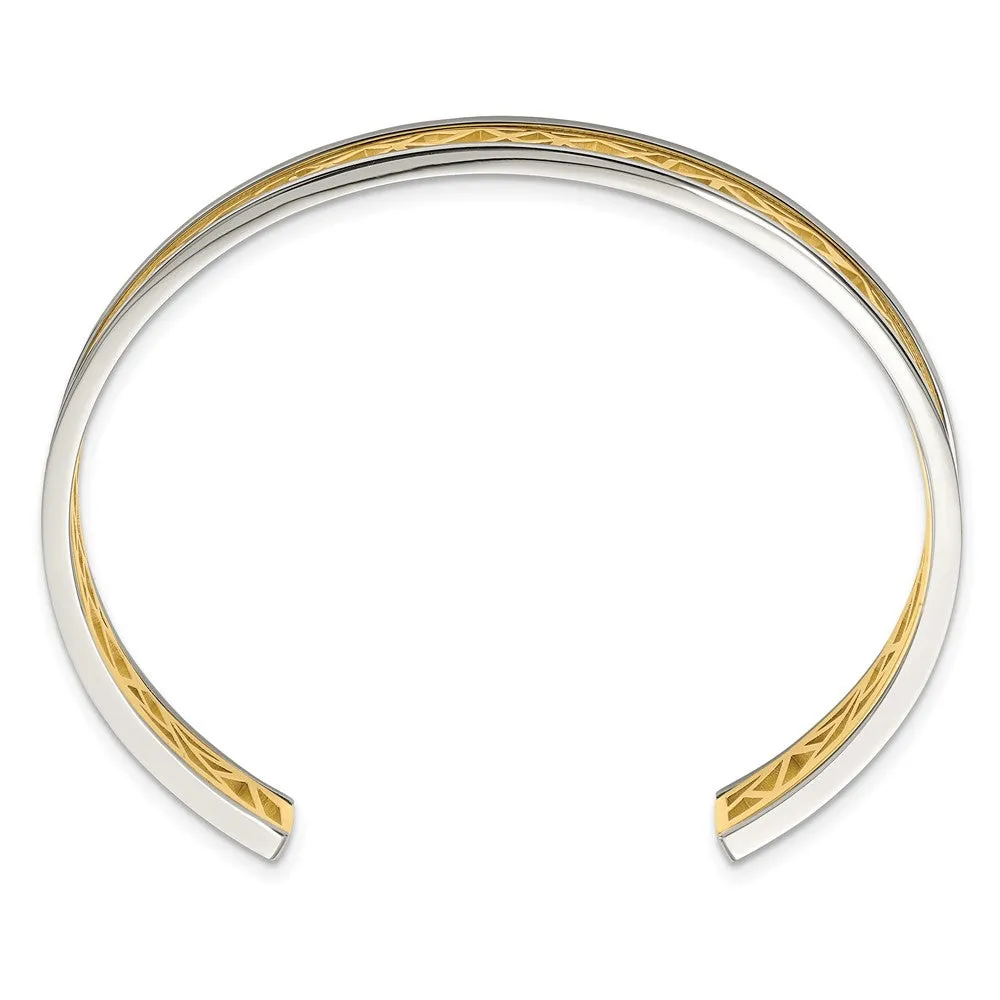 Stainless Steel Polished Yellow IP-plated Cut out Center 9.5mm Bangle