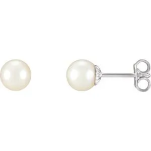 Sterling Silver 4-4.5 mm Cultured White Freshwater Pearl Earrings