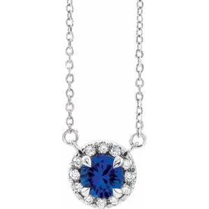Sterling Silver 4.5 mm Natural Blue Sapphire & .05 CTW Natural Diamond 18" Necklace