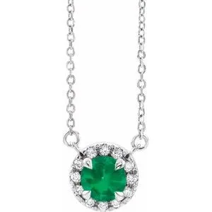 Sterling Silver 5 mm Lab-Grown Emerald & 1/10 CTW Natural Diamond 16" Necklace