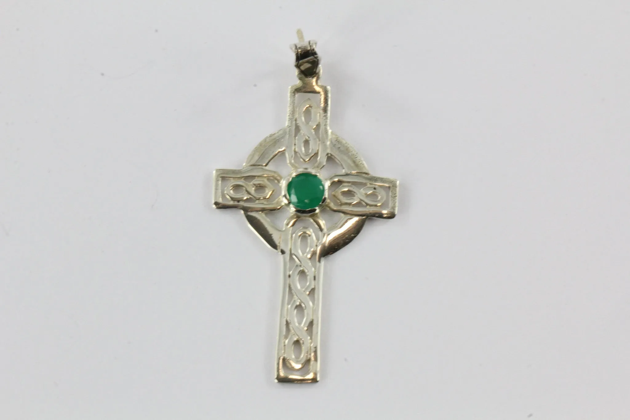 Sterling Silver & Emerald Irish Cross