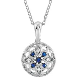 Sterling Silver Blue Sapphire & .03 CTW Diamond 18" Necklace