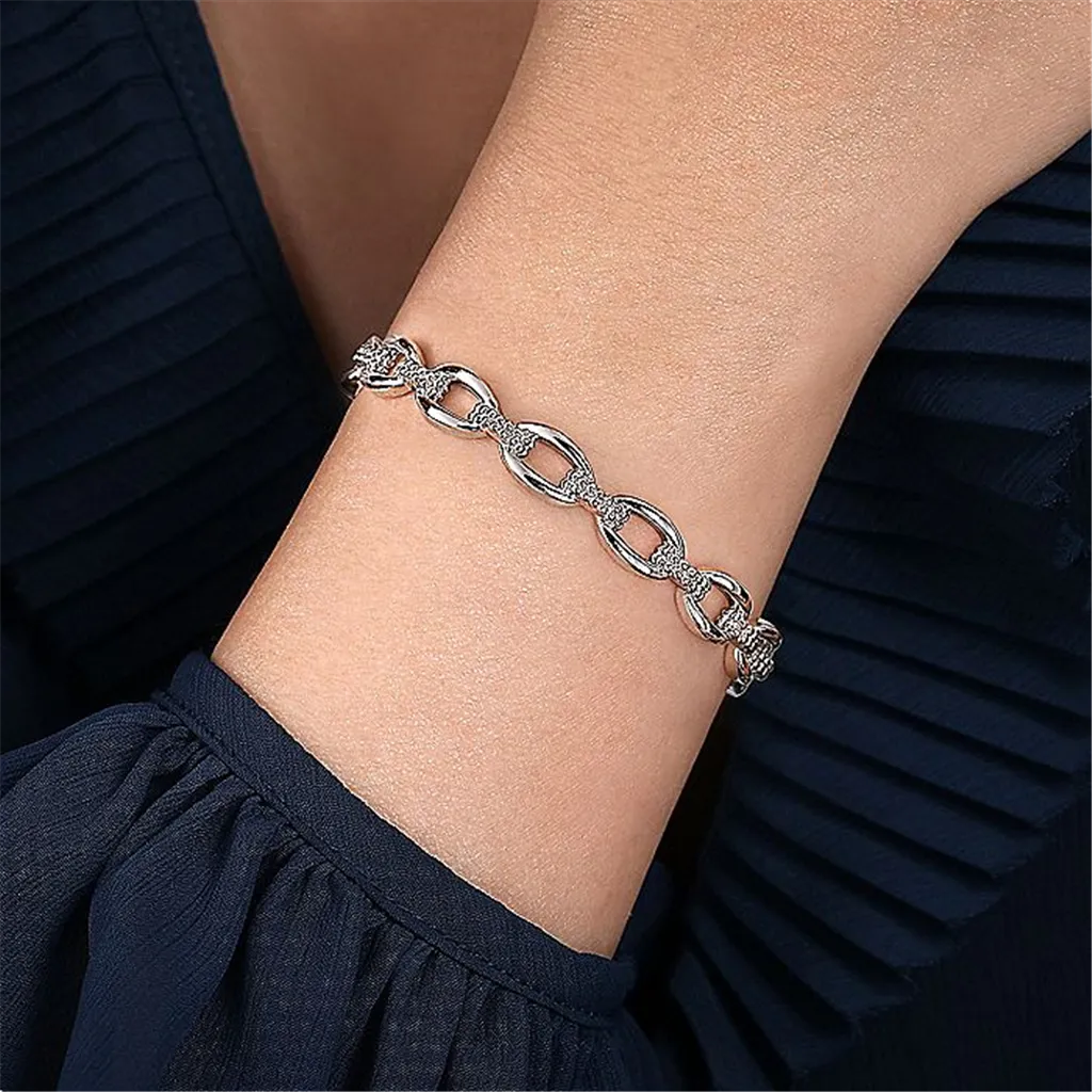Sterling Silver Bujukan Oval Link Cuff Bracelet