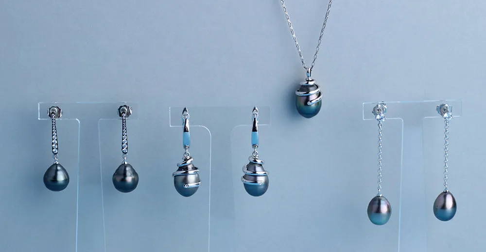Sterling Silver Earrings with 10-11mm Tahitian Pearl and Cubic Zirconia