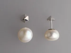 Sterling Silver Earrings with 11-11.5mm Button Shape Freshwater Pearl