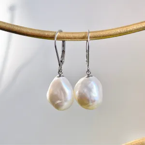 Sterling Silver Freshwater Baroque Pearl Lever Back Earrings