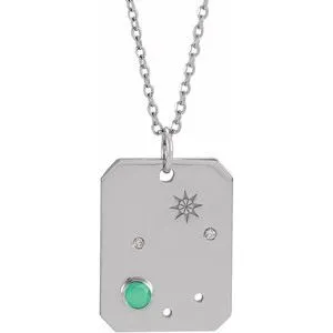 Sterling Silver Natural Green Chrysoprase & .01 Natural Diamond Libra Constellation 16-18" Necklace