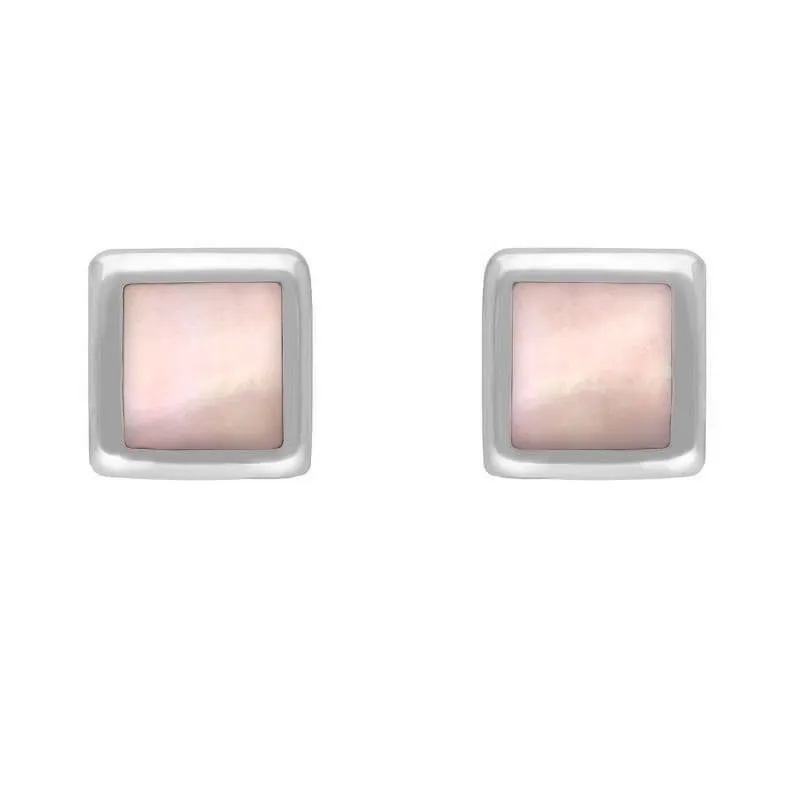 Sterling Silver Pink Mother of Pearl Dinky Square Stud Earrings