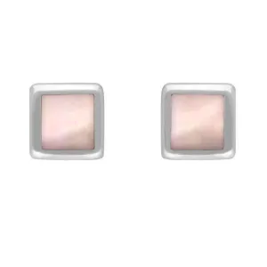 Sterling Silver Pink Mother of Pearl Dinky Square Stud Earrings