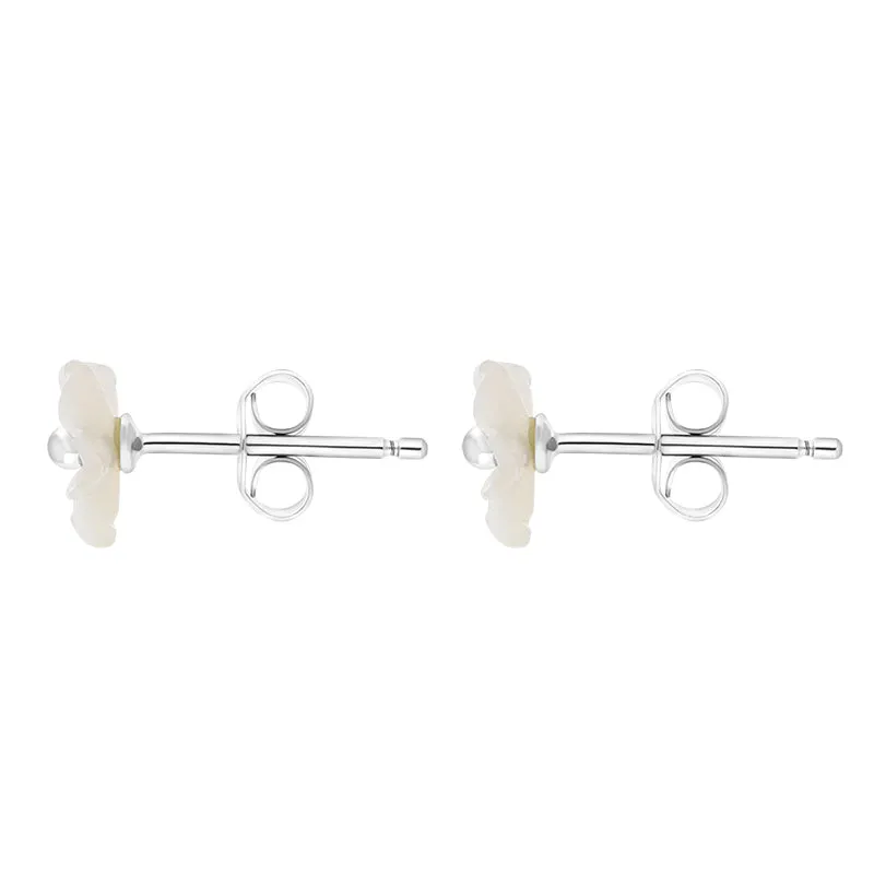 Sterling Silver White Mother of Pearl Tuberose 6mm White Mother of Pearl Stud Earrings