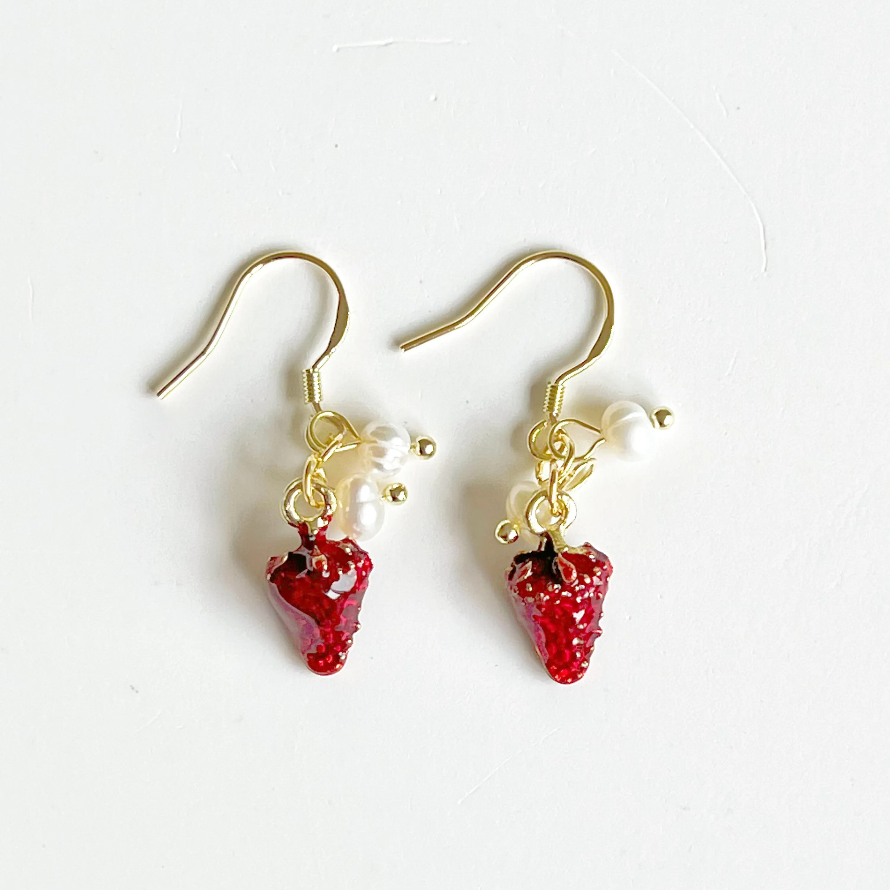 Strawberry and Pearl Mini Drop Earrings - Symbolic Gift Idea with Complimentary Box