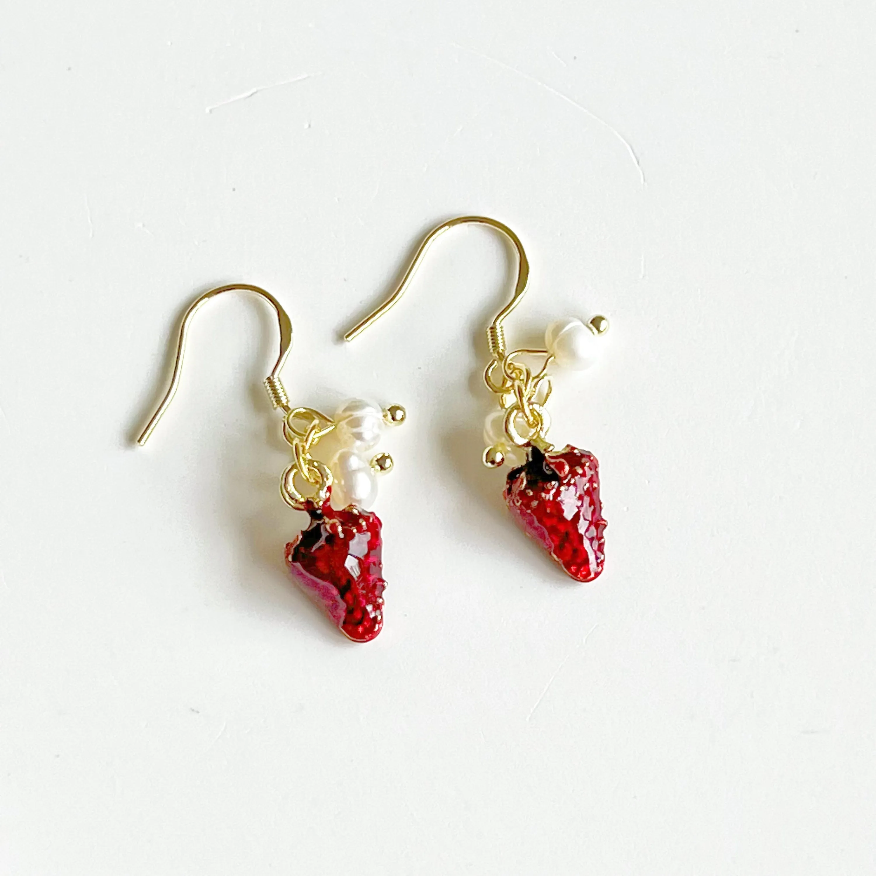 Strawberry and Pearl Mini Drop Earrings - Symbolic Gift Idea with Complimentary Box