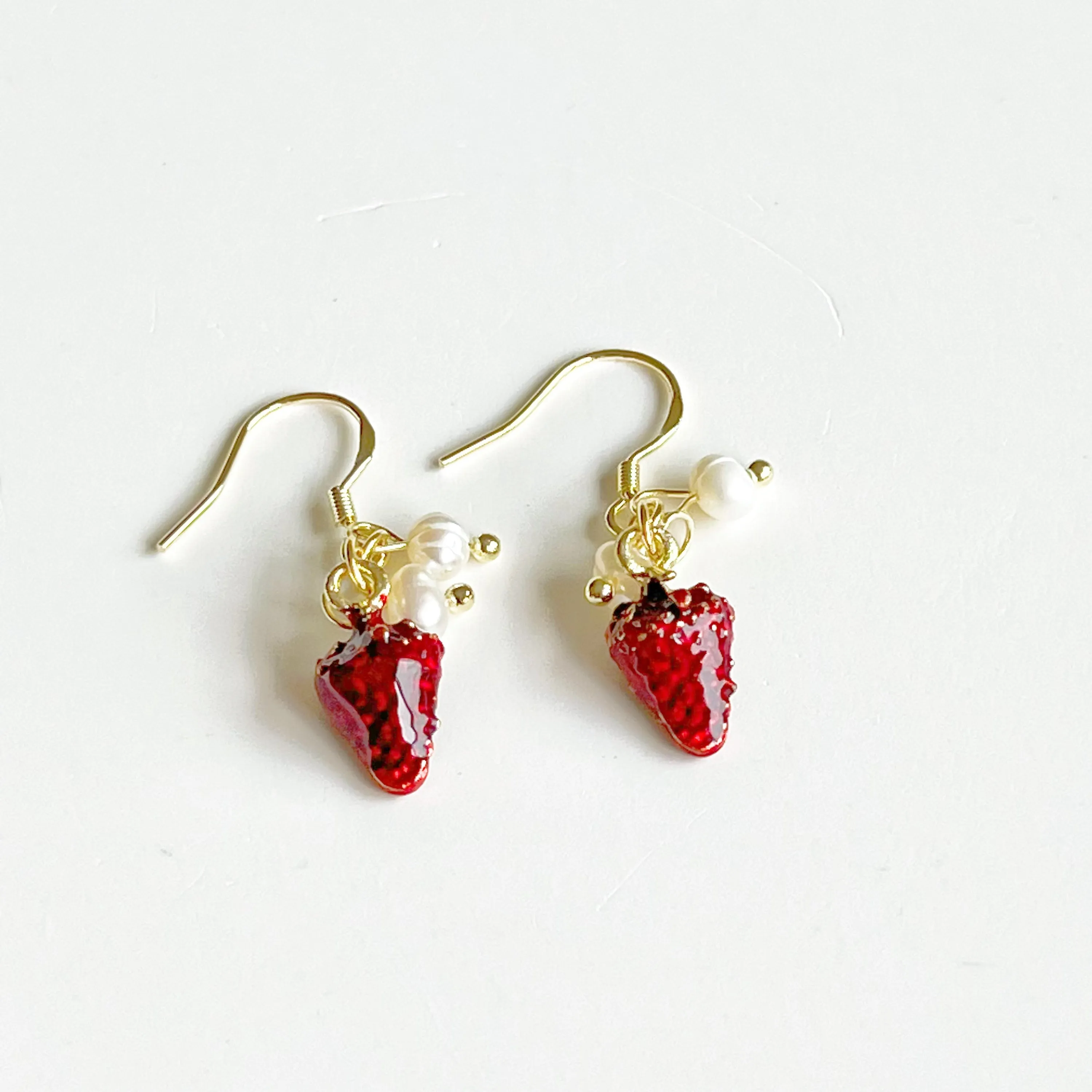 Strawberry and Pearl Mini Drop Earrings - Symbolic Gift Idea with Complimentary Box
