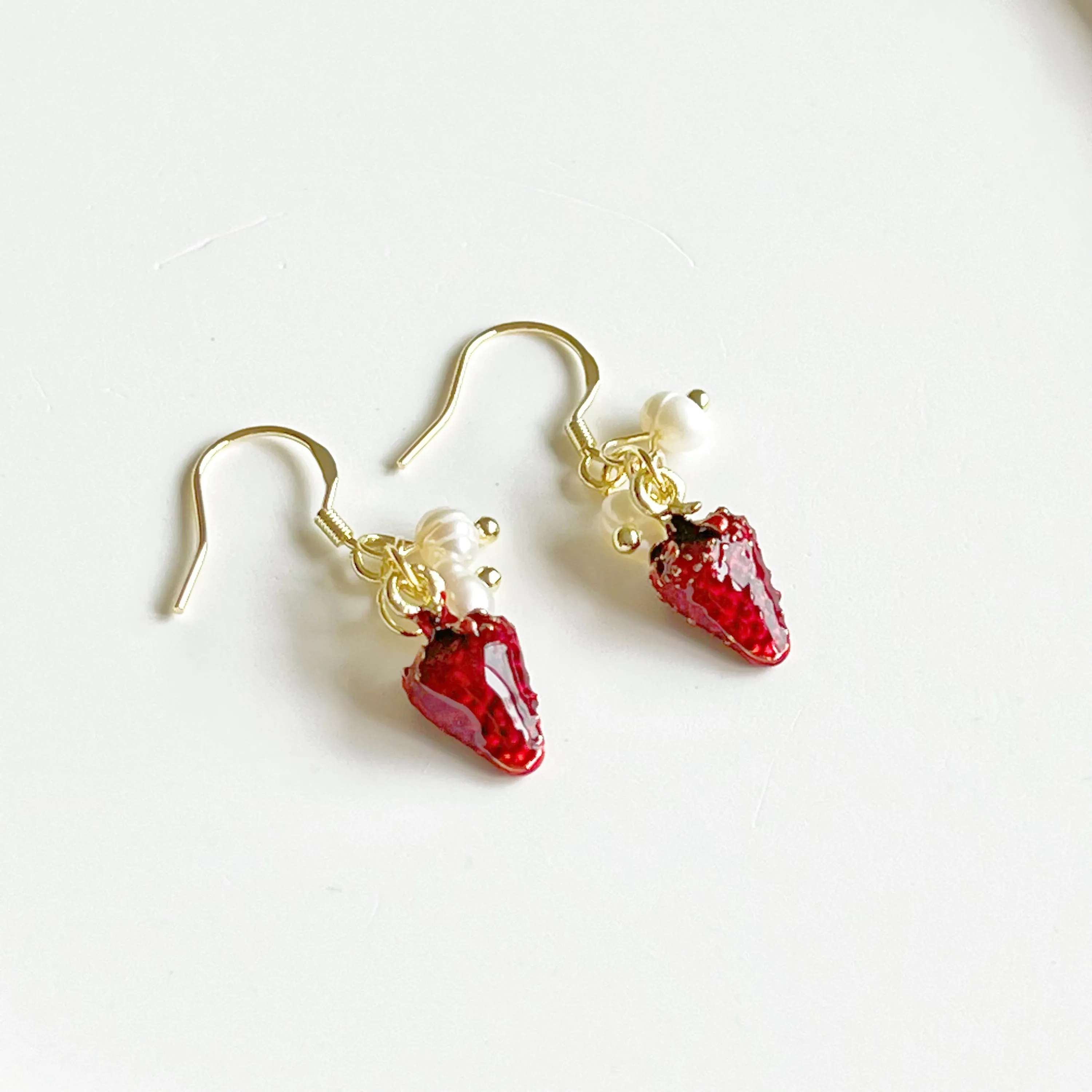 Strawberry and Pearl Mini Drop Earrings - Symbolic Gift Idea with Complimentary Box