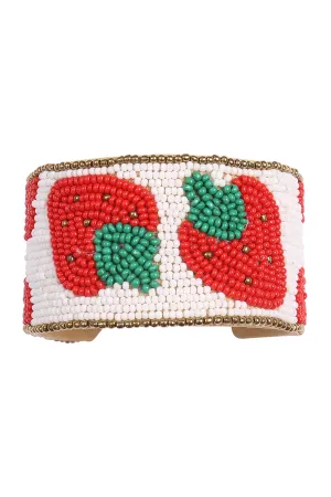 STRAWBERRY FRUIT SEED BEAD WIDE CUFF BRACELET