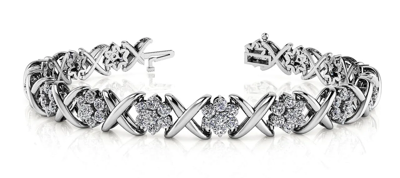 Stylized X Flower Diamond Bracelet with 6.30 ct.(finished) 2.5mm