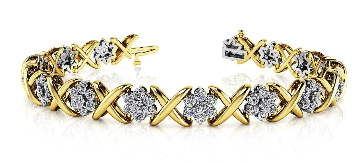 Stylized X Flower Diamond Bracelet with 6.30 ct.(finished) 2.5mm