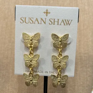 Susan Shawl:  Gold Post Butterfly Drop Earrings