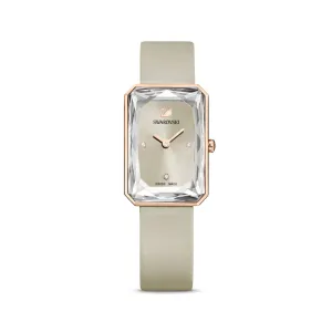 Swarovski Uptown Watch Leather Strap, Gray, Rose-Gold Tone Pvd
