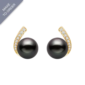 Tahitian Pearl Earrings 18K Gold Diamond Stud Earrings