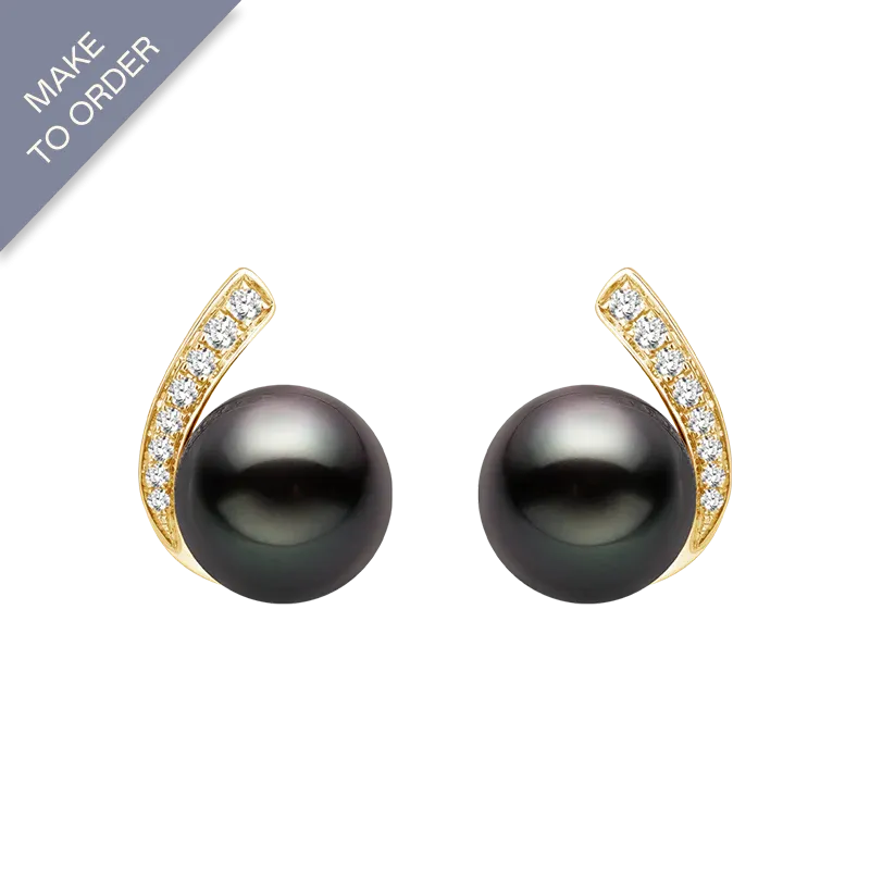 Tahitian Pearl Earrings 18K Gold Diamond Stud Earrings