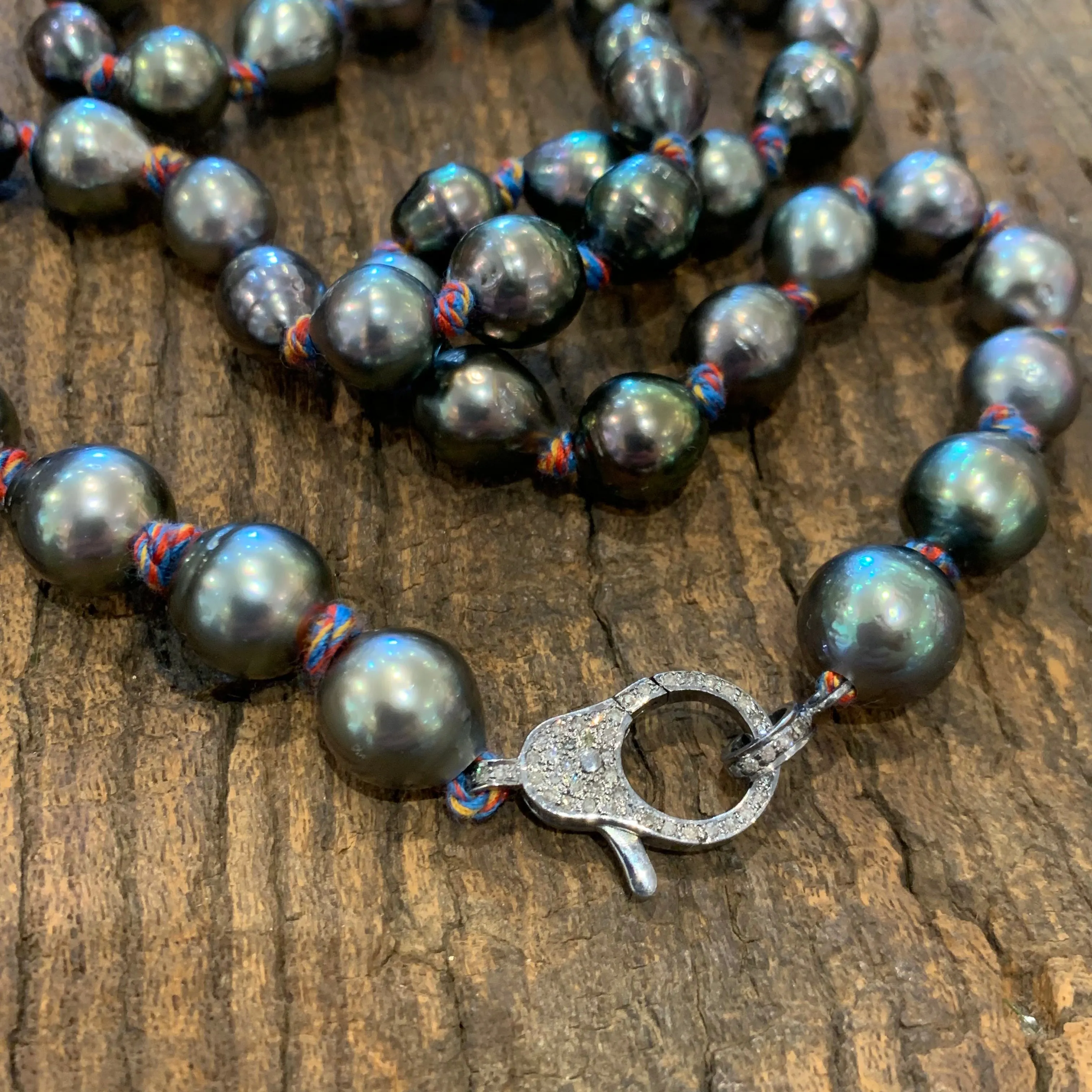Tahitian Pearl Necklace on Colorful Thread w/ Diamond Clasp | 24”