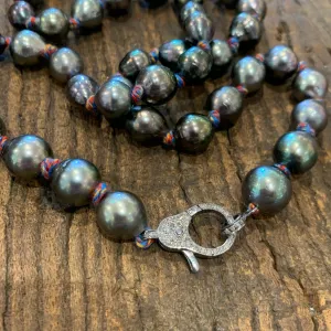 Tahitian Pearl Necklace on Colorful Thread w/ Diamond Clasp | 24”