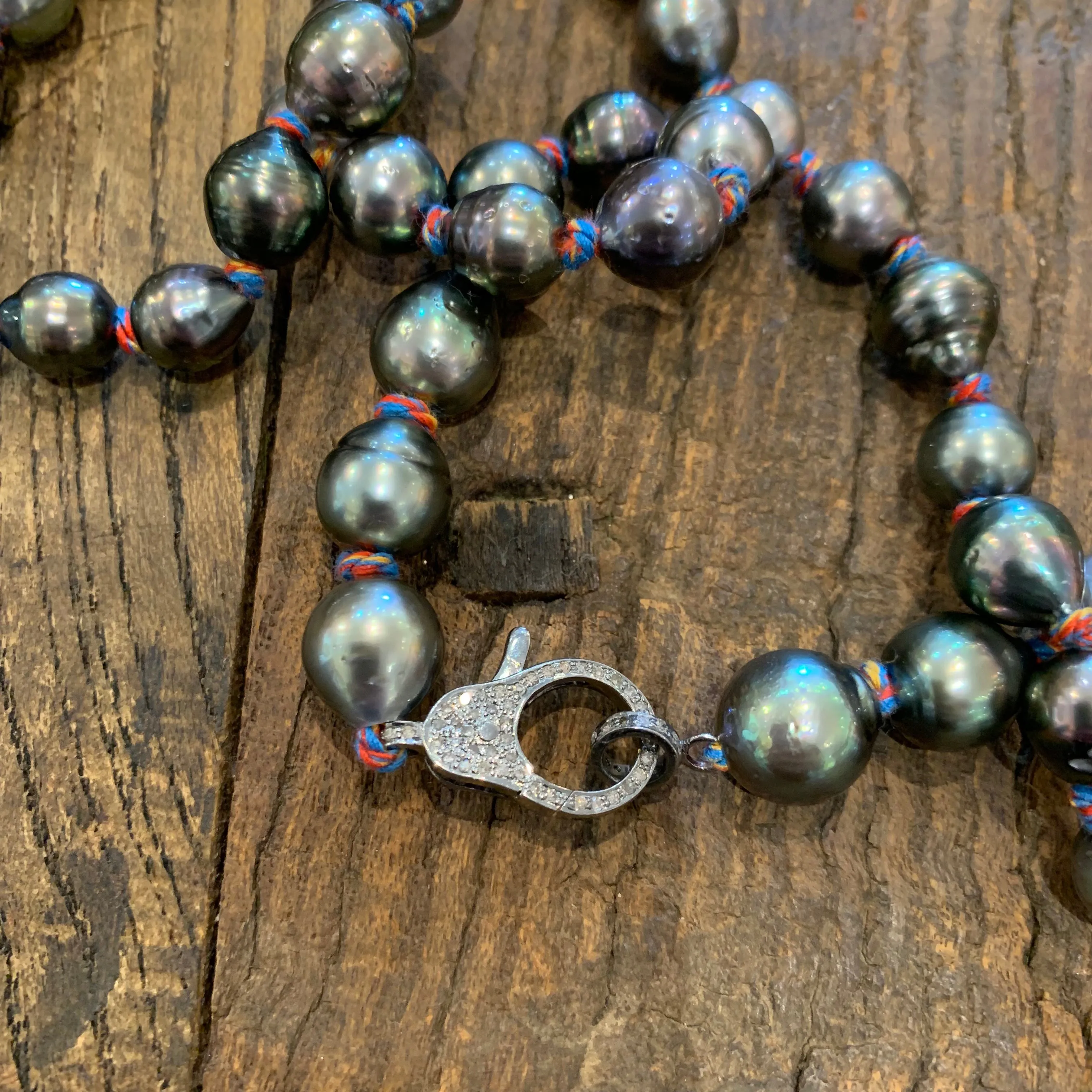 Tahitian Pearl Necklace on Colorful Thread w/ Diamond Clasp | 24”
