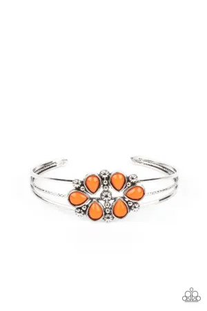 Taj Mahal Meadows - Orange - Teardrop Bead Flower Paparazzi Cuff Bracelets