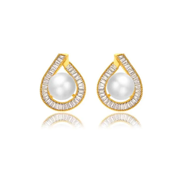 Teardrop Pearl Baguette Crystal Earrings