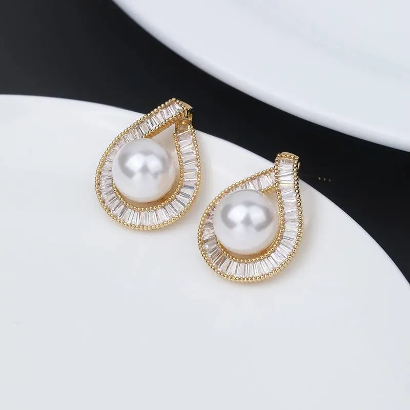 Teardrop Pearl Baguette Crystal Earrings