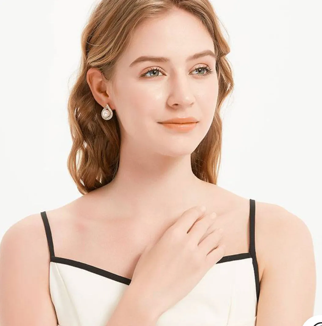Teardrop Pearl Baguette Crystal Earrings