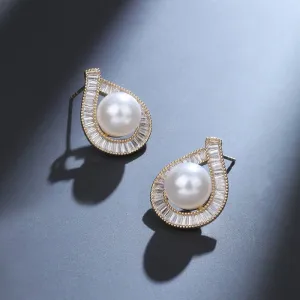 Teardrop Pearl Baguette Crystal Earrings