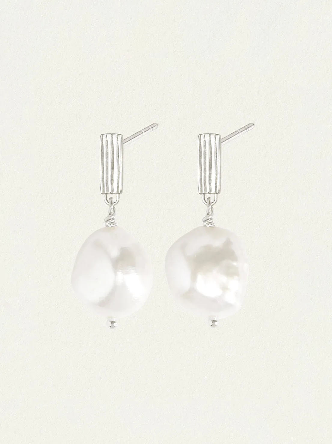 Temple of the Sun - Baroque Pearl Earrings - Silver