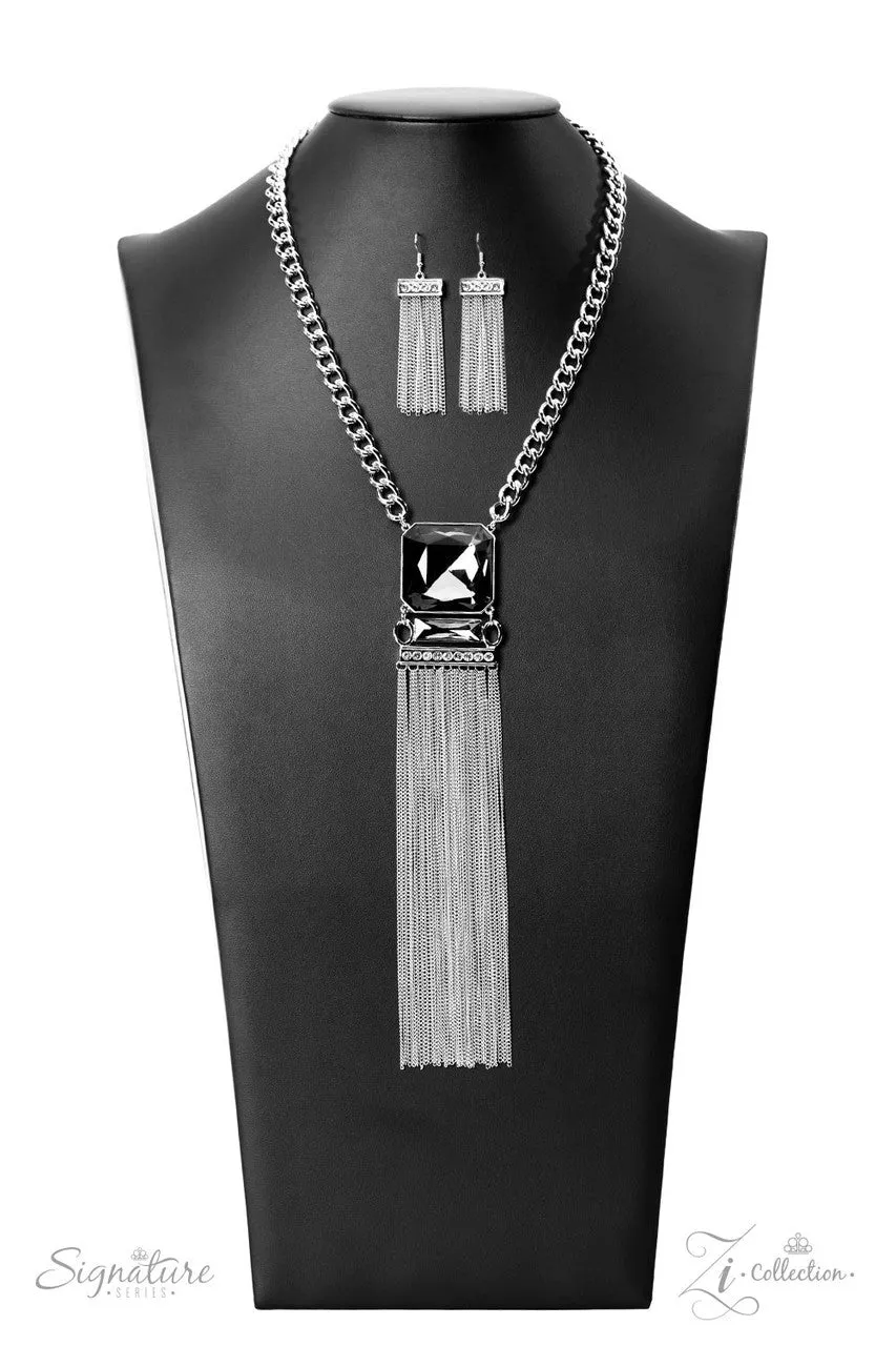 The Hope - 2022 Zi Collection - Hematite Square Gem Silver Fringe Statement Paparazzi Necklace