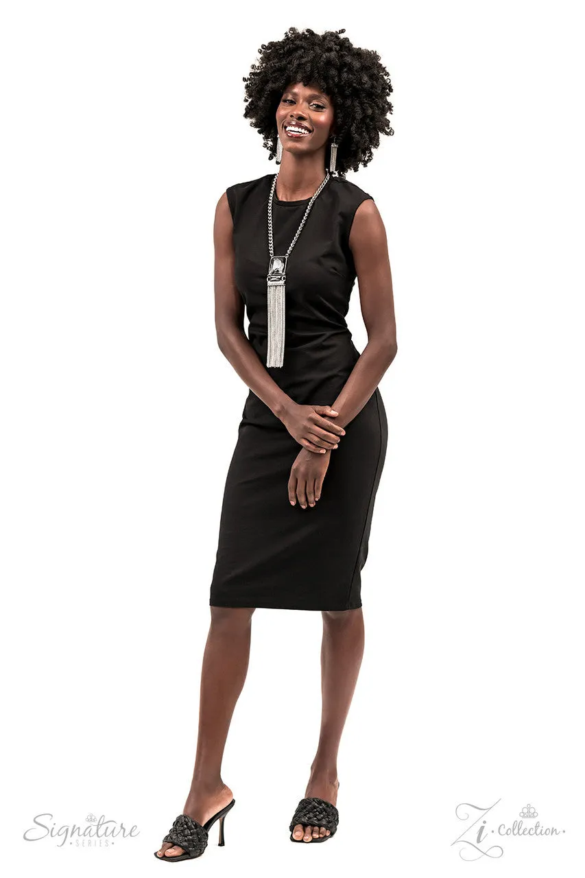 The Hope - 2022 Zi Collection - Hematite Square Gem Silver Fringe Statement Paparazzi Necklace