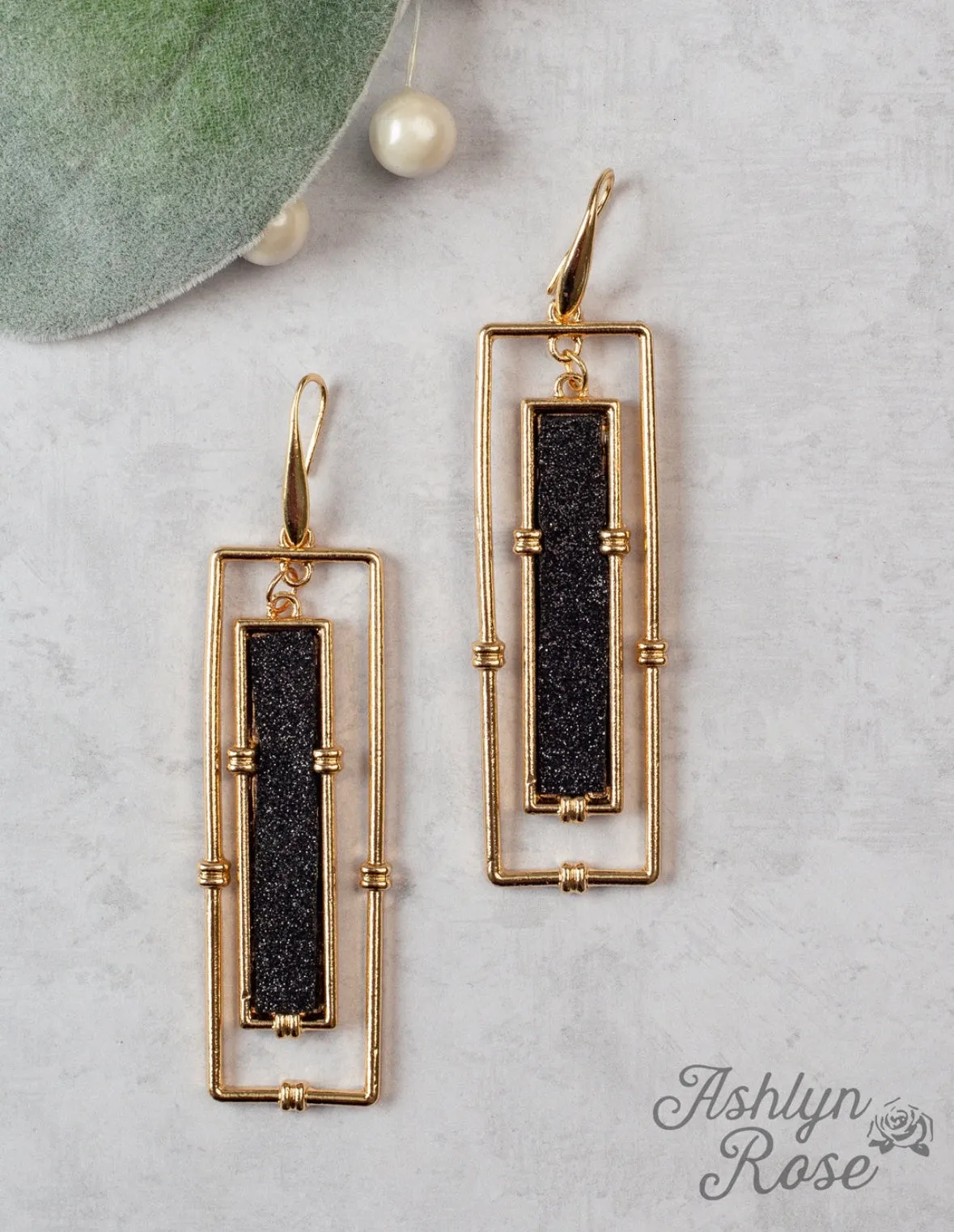 Think Outside The Frame Earrings | Gold & Black
