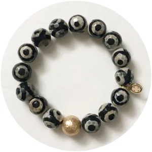 Tibetan Black Eye Agate with Hammered Gold Accent