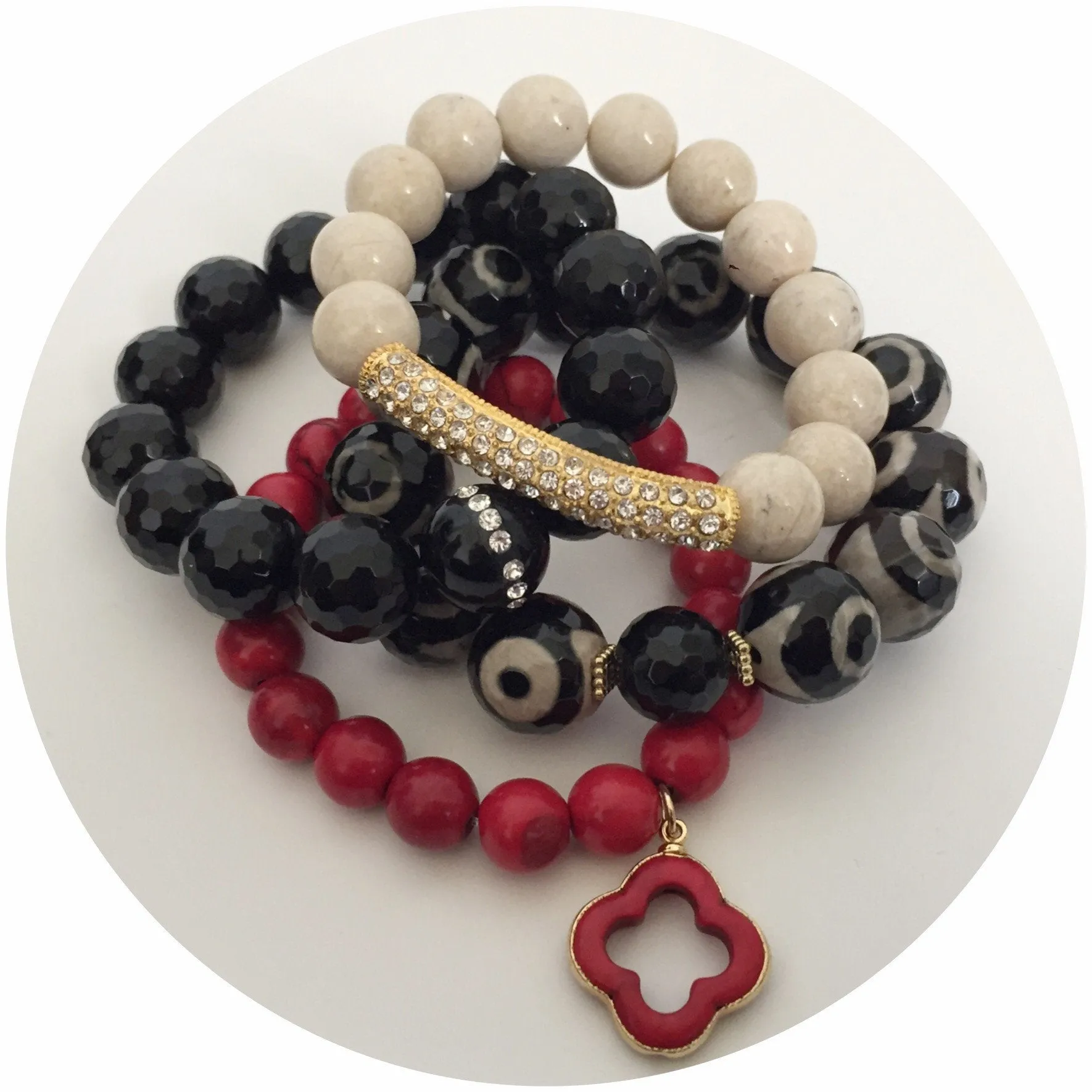Tibetan Black Eye Agate with Hammered Gold Accent