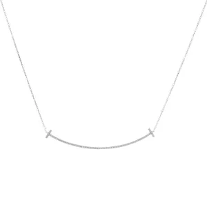 Tiffany & Co. 18K White Gold Diamond Large T Smile Pendant