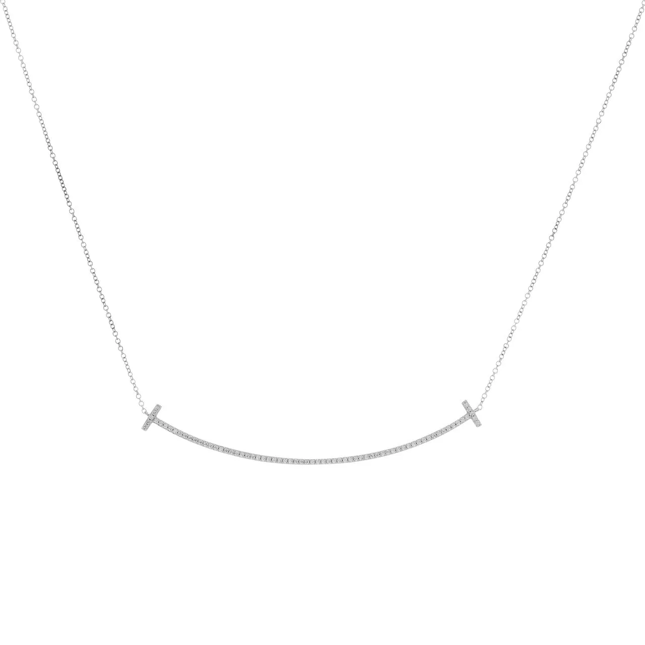 Tiffany & Co. 18K White Gold Diamond Large T Smile Pendant
